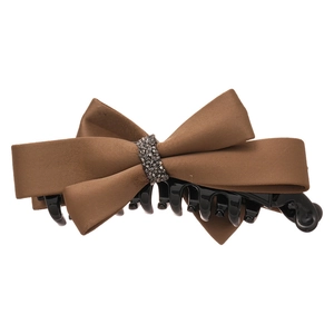Elegant brown satin bow hair claw clip with rhinestones for stylish hair styling
