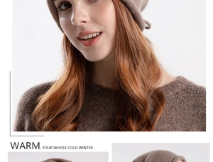 Detail of soft earth-toned knit texture on a warm slouchy beanie for cold winter wear