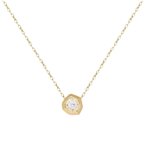 Collier minimaliste en or avec pendentif hexagonal géométrique et un zircon cubique brillant