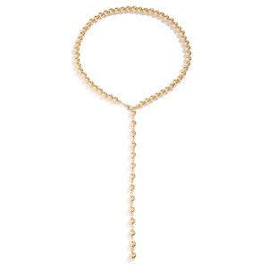 Detailansicht der goldenen Kugel-Y-Kette mit polierter Oberfläche und Karabinerverschluss