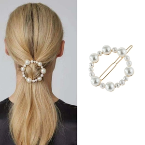 Elegant Geometric Round Ring Hair Clip Alloy Faux Artificial Pearl Bobby Pin Side Barrette Hairpin Accessory For Women Girls