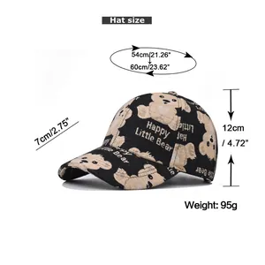 Size chart for bear baseball cap showing 54-60cm circumference and 7cm brim details