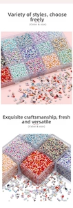 Detailed view of 3mm gradient glass seed beads organized in a transparent storage box