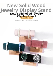 Macro detail of T-bar velvet jewelry stands for bracelets and watches in four colors