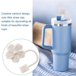 White flower silicone straw cover for 10mm straws, cute decorative dust cap for cups