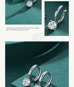 Detail of S925 sterling silver hoop earrings with brilliant round cubic zirconia setting