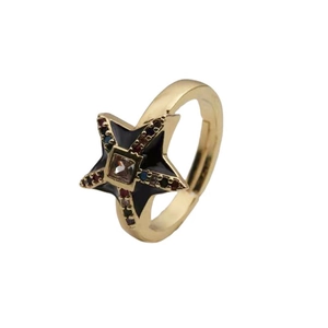 Adjustable gold star ring with a central clear gemstone and colorful crystals