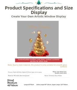 Detailed size chart for Christmas tree window stickers with PVC static film dimensions