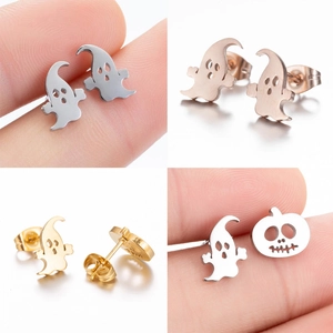 Halloween Ghost Pumpkin Stud Earrings Stainless Steel 18K Gold Plated Asymmetric Minimalist Jewelry For Women Girls