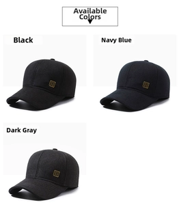 Woolen baseball cap for middle-aged men in black, navy blue, and dark gray colors