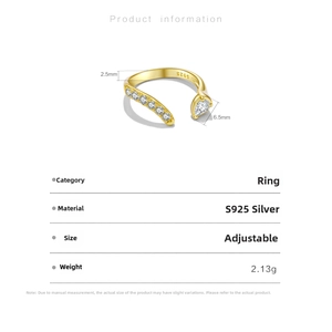 Detail view of S925 sterling silver snake ring with sparkling zircon in gold finish