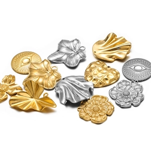 Stainless Steel DIY Jewelry Charms Heart Leaf Flower Eye Pendants For Necklace Earring Findings Vacuum Plated Gold