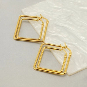 Geometric Square Hoop Earrings Stainless Steel Gold Plated Minimalist Luxury Fashion Jewelry For Women
