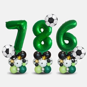 Soccer Theme Balloon Column Green Number Aluminum Foil Latex Balloons Birthday Party Decorations World Cup Sports Event Decor