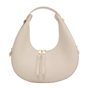 Minimalist cream crescent shoulder bag with smooth PU leather and gold hardware