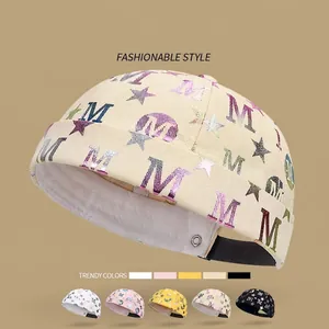 Miki Hat Bonnet Sans Bord 100% Coton Imprimé Étoile Lettre M Métallique Réglable Hip Hop Streetwear Hommes Femmes