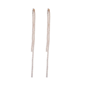 Elegant long tassel dangle earrings with gold finish and sparkling zircon stones