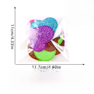 Detailed size measurement of 12pcs heart sequin embroidery patches for DIY clothing decor
