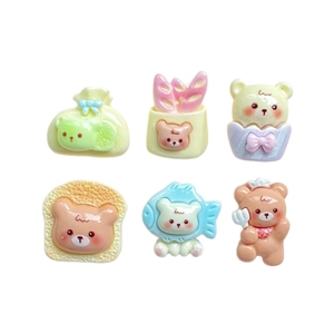 Set of 6 cute resin bear charms for crafts and DIY accessories in pastel colors