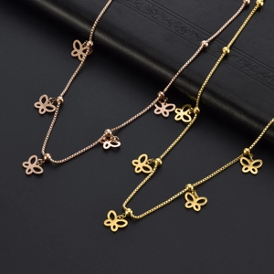 Elegant rose gold and gold titanium steel necklaces with hollow butterfly charms
