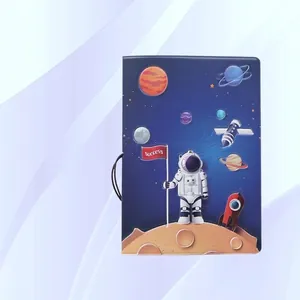 Passport Holder Cover Case PVC PU Leather 3D Embossed Cartoon Astronaut Space Theme Travel Document Organizer Elastic Band