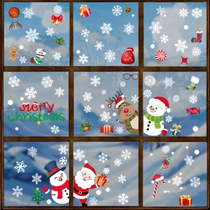 Weihnachts Fensterbilder Statische PVC Aufkleber Schneemann Rentier Weihnachtsmann Schneeflocke Glas Dekoration Wiederverwendbar