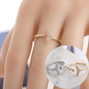 Copper Open Ring Mermaid Tail Design With Cubic Zirconia Fish Tail Adjustable Elegant Fashion Jewelry For Women Dainty