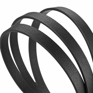 Close-up of black leather belt with fine grain texture on a clean white background