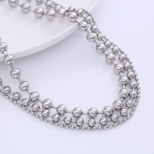 Polished silver stainless steel ball chain necklace with multi-size 3mm to 8mm beads