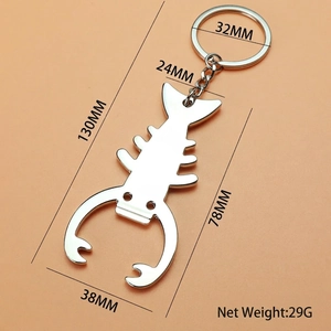 Lobster-shaped metal keychain with bottle opener function in bright silver finish