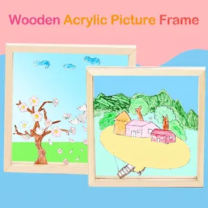 DIY solid wood picture frame with acrylic glass for children's creative hand painting art