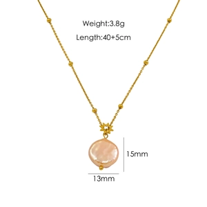 Baroque pink pearl necklace with gold star pendant and stainless steel beaded chain