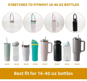 Detailed view of woven paracord handles showing compatibility with 16oz to 40oz tumblers
