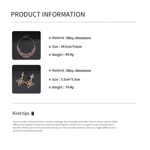 Detailed spec sheet showing dimensions for the gold flower necklace and earring set