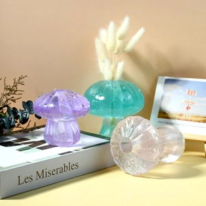 Mushroom shape resin vases with glitter details and dried flowers for home decor