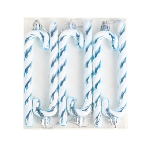 Blue and white candy cane ornaments with glitter finish, set of 6 for Christmas