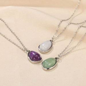 Irregular green aventurine and gemstone drop necklaces on 18K gold plated steel chains