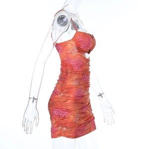 Sexy backless bodycon mini dress with butterfly print and cutout design in orange gradient