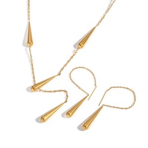 Elegant 18K gold plated stainless steel teardrop pendant necklace and drop earrings set