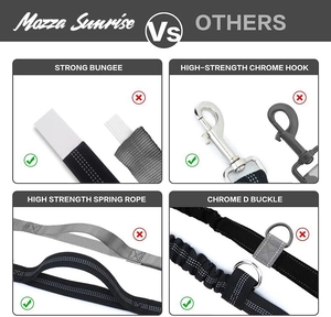 Detail of high-strength chrome hook and elastic bungee cord on outdoor dog leash belt