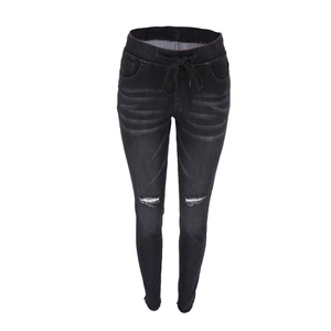 Pantalon de jogging slim noir pour femme avec genoux déchirés et taille élastique