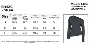 Detailed size chart for the off-shoulder knitted long sleeve top in centimeters