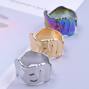 Irregular lava ripple stainless steel open rings in gold, silver, and rainbow colors