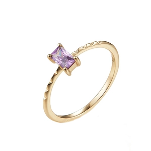 Elegant purple amethyst square gemstone ring in 18K white gold plated S925 sterling silver