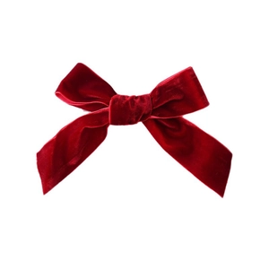 Handmade deep red velvet bow ornament for DIY Christmas tree decoration on white background