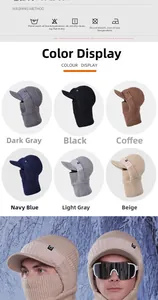 Detail view of winter knitted cap and neck warmer set in six versatile color variants
