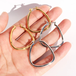Brass 24K Gold Plated Classic Geometric Triangular Hoop Earrings For Women Fashion Commuter Versatile Metal Style Jewelry
