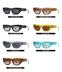 Cat eye blue light blocking glasses shown in various frame and lens color options