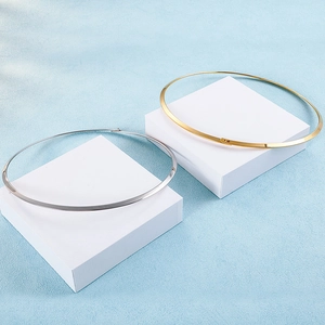 Minimalist 4mm titanium steel choker necklace in gold and silver metallic finishes