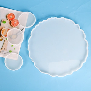 Silicone resin mold set for DIY large round wavy trays and matching coasters